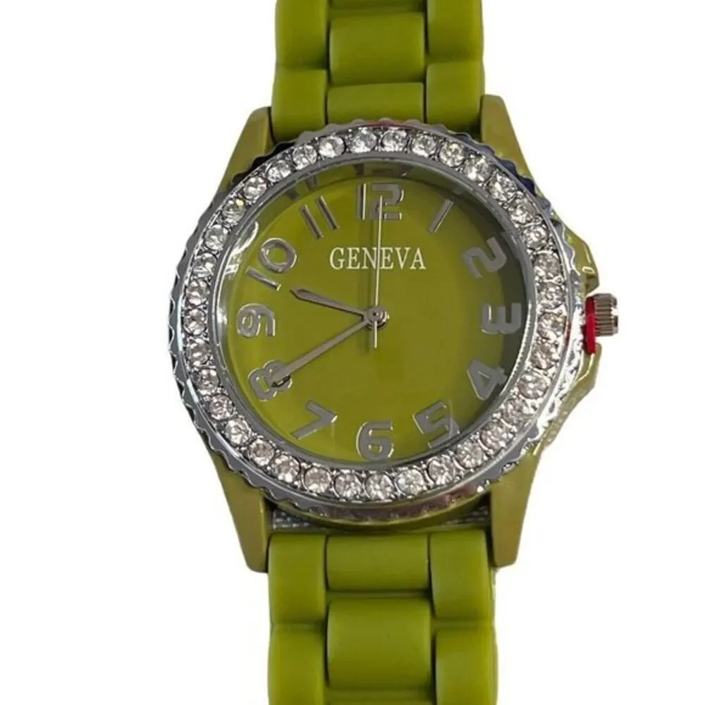 GENEVA 5573 Women's Watch Green Silicone Band Arabic Numerals Round‎ Face 9 in